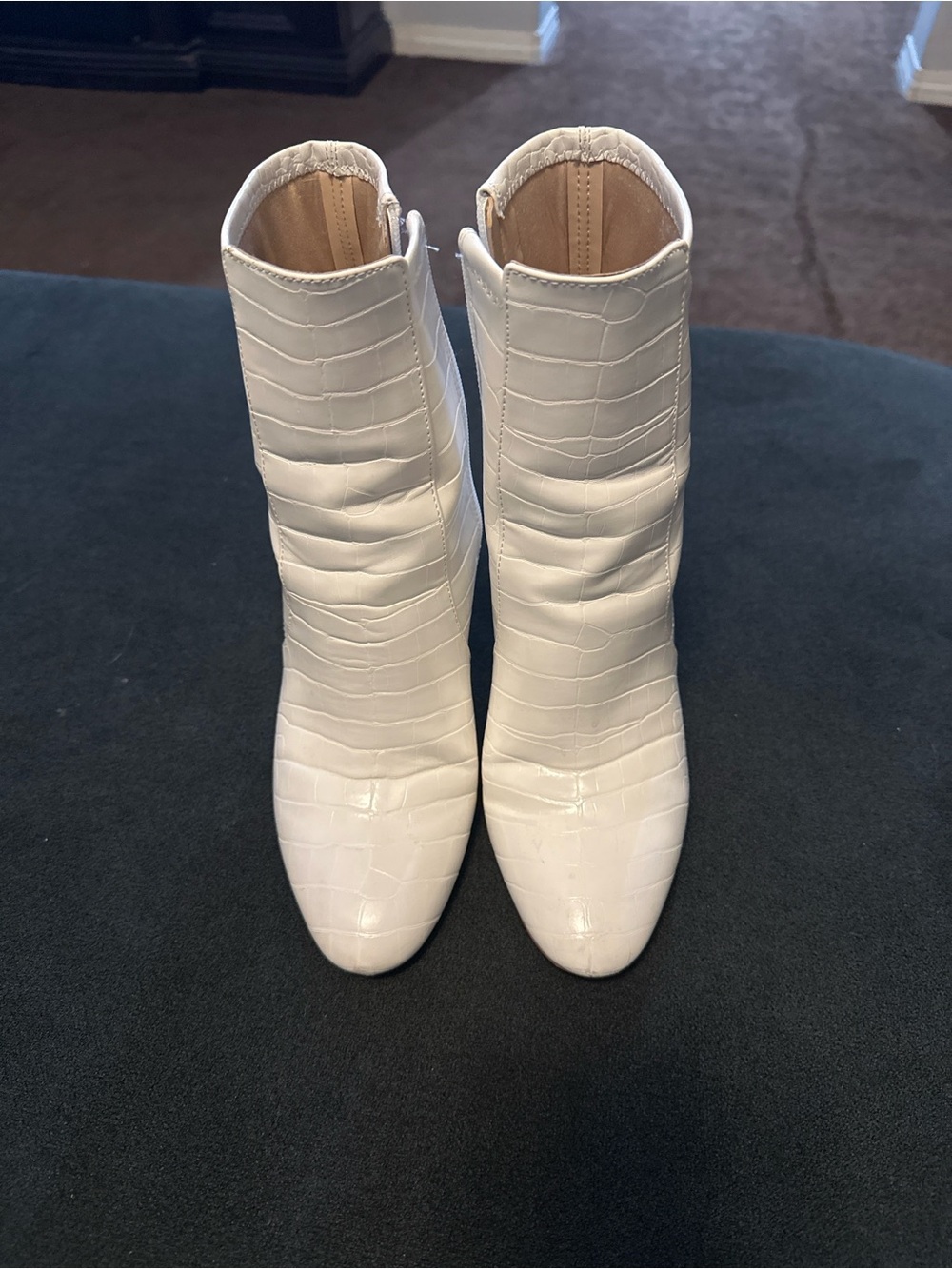 Aldo White Croc-Embossed Pointed Ankle Boots